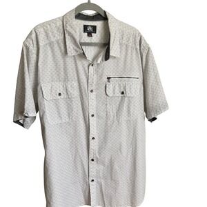 Rock & Republic Mens XXL Short Sleeve Button Down Shirt White Geometric Pattern
